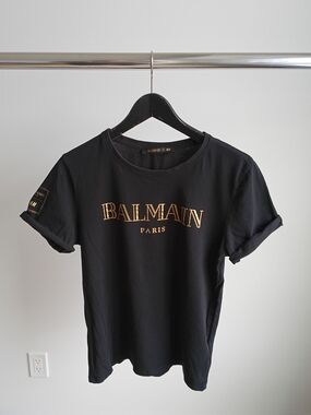 Balmain x H&M Black Cotton Logo Graphic T-Shirt Mens Size Small Y2K Style